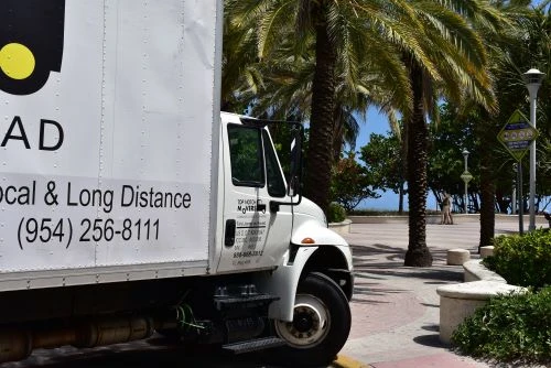 moving truck by the beach
