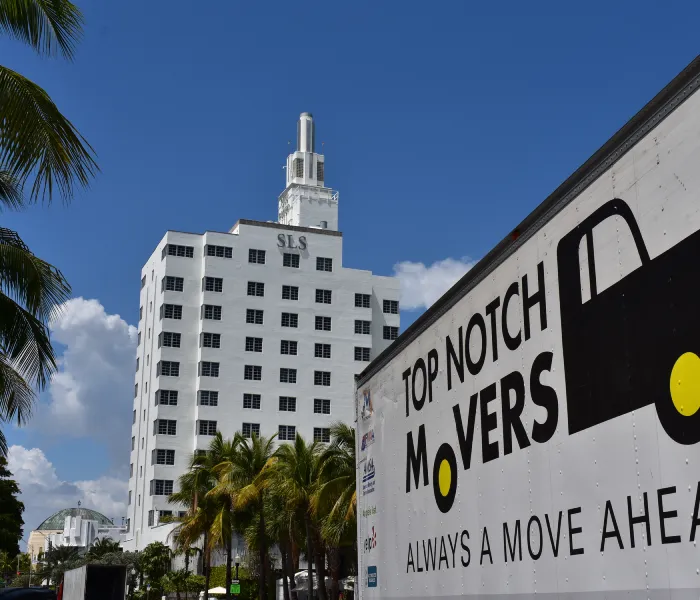 Top Notch Movers in Miami, Truck with SLS hotel as a background